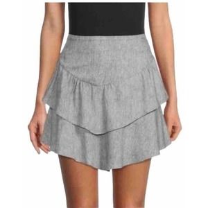 BCBGeneration Tiered Linen Blend Mini Skirt‎ Black White M
